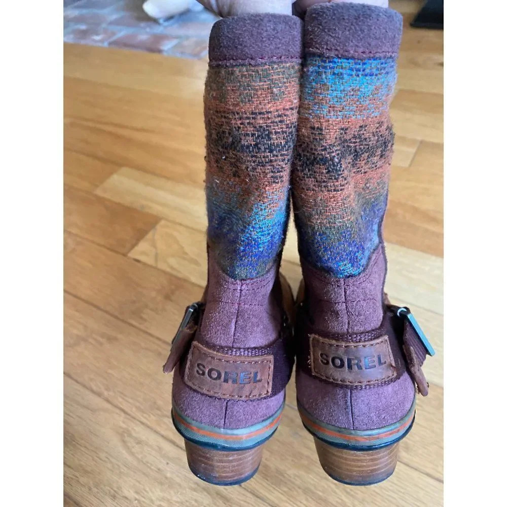 Sorel slim shortie women’a brown suede Aztec winter boot size 6.5